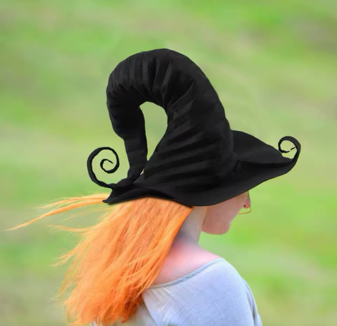 “Enchanted Spiral Witch Hat – Mystical Black Magickal Costume Accessory”