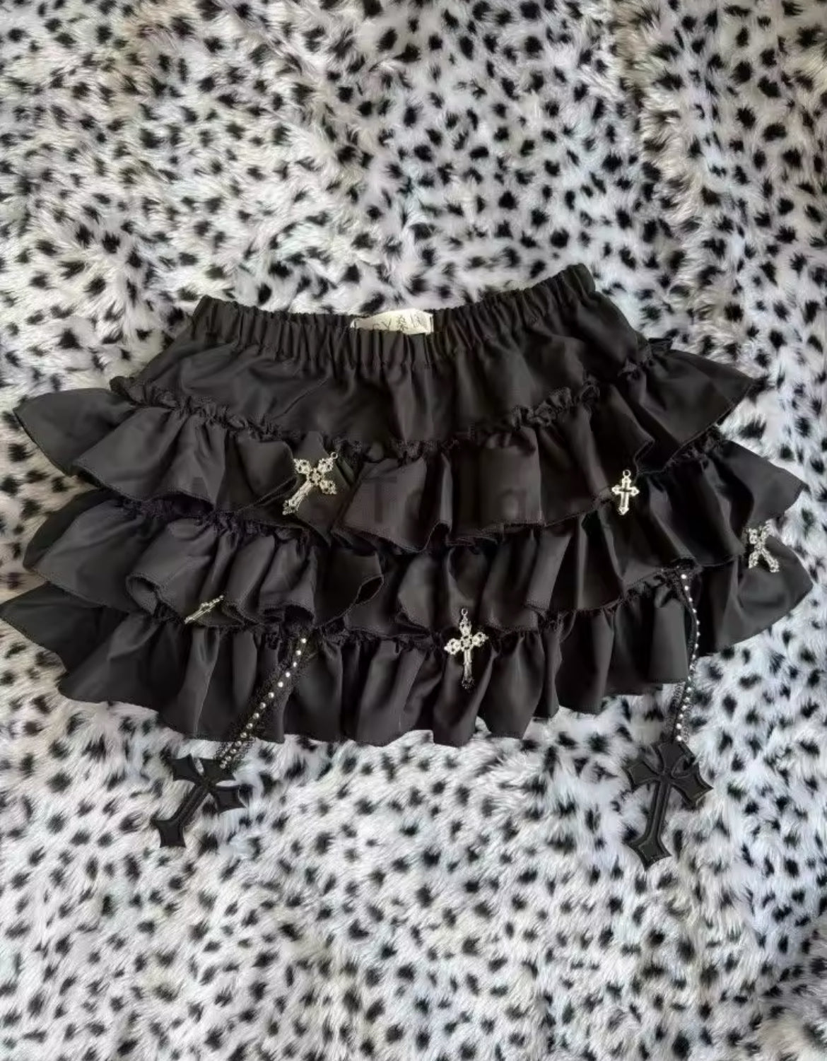 New Ruffled Layered Gothic Style Cross Mini Skirt