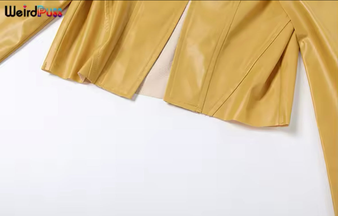 Bold Statement Yellow Faux Leather Jacket