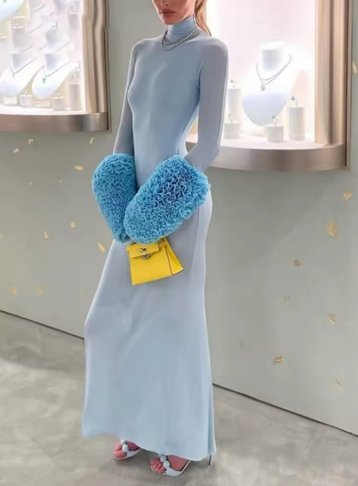 NEW Sky Luxe Turtleneck Runway Dress – Long Sleeve Maxi with Bodysuit Lining