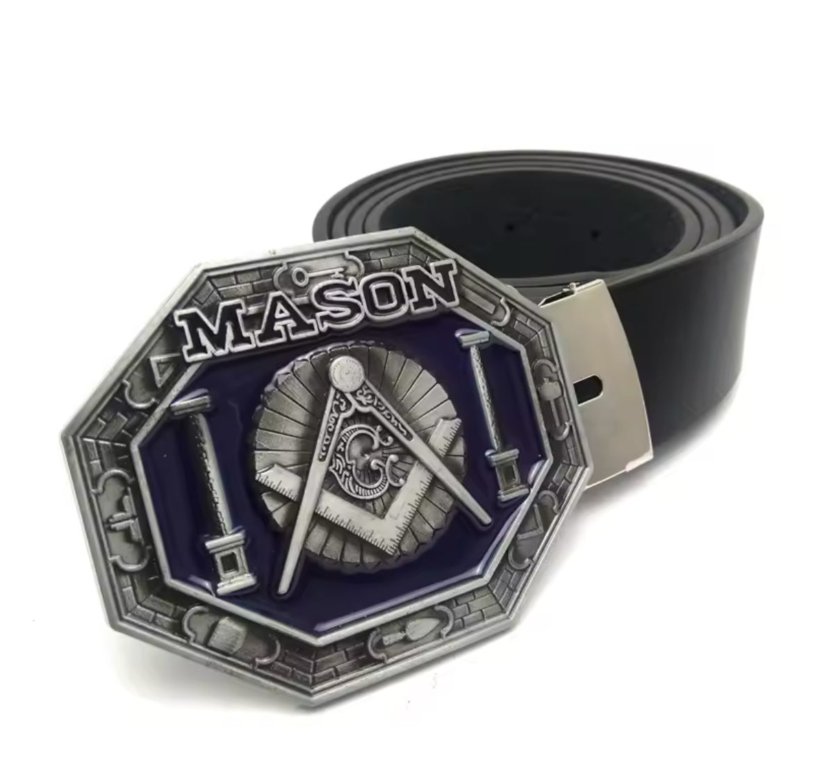 New Freemason PU Leather Belt with Zinc Alloy Buckle - Masonic Symbol Design