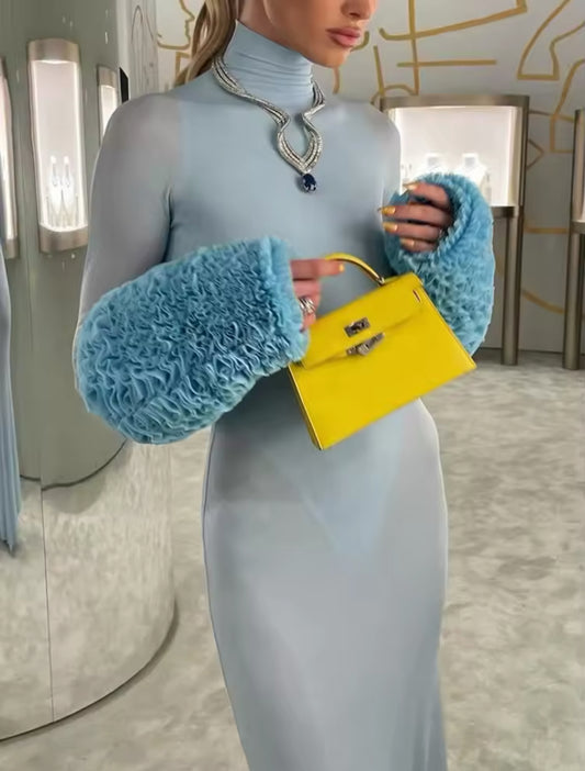 NEW Sky Luxe Turtleneck Runway Dress – Long Sleeve Maxi with Bodysuit Lining