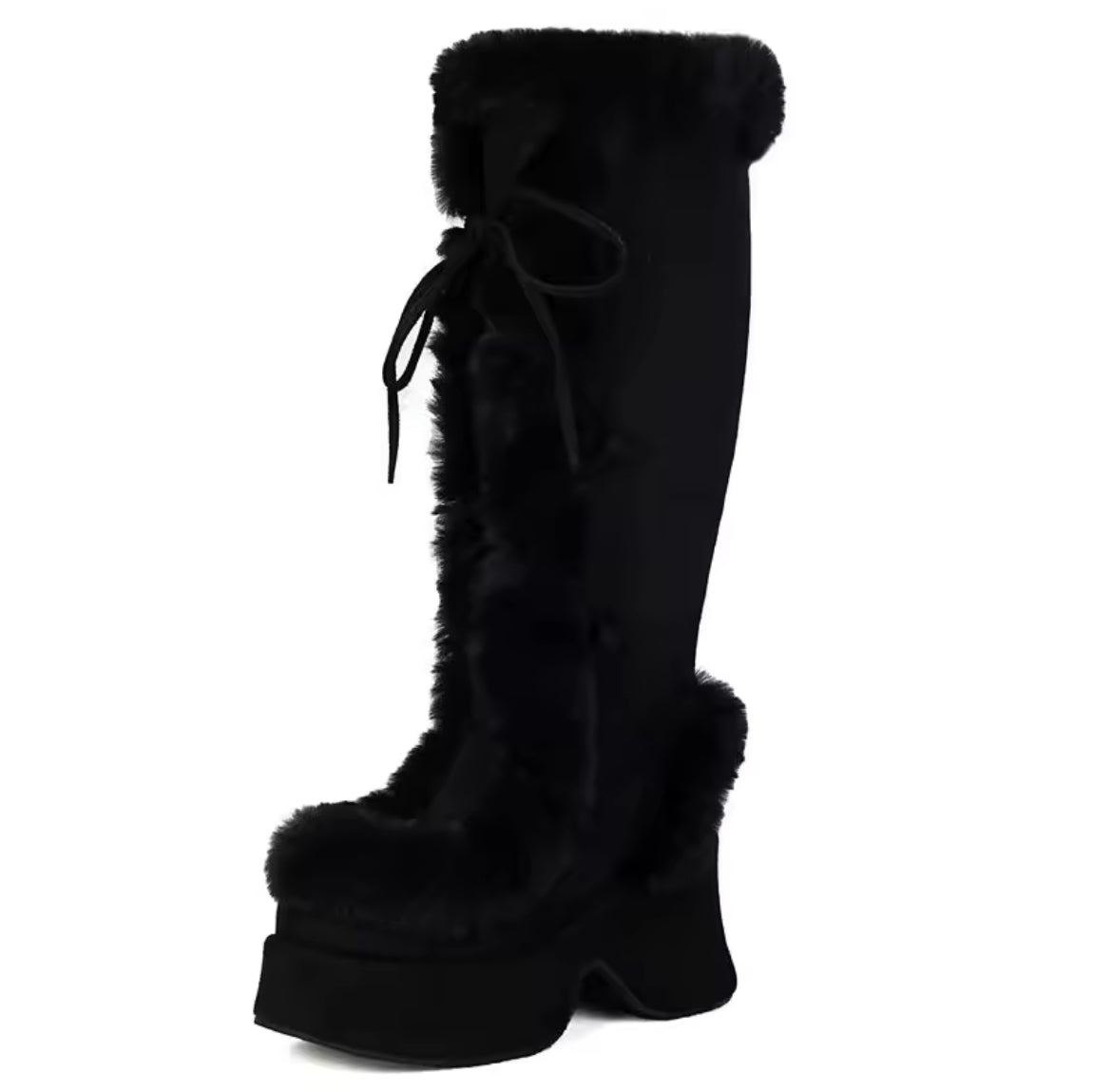 New Faux Fur Platform Knee- High Cozy Gothic Warm Chunky Boots