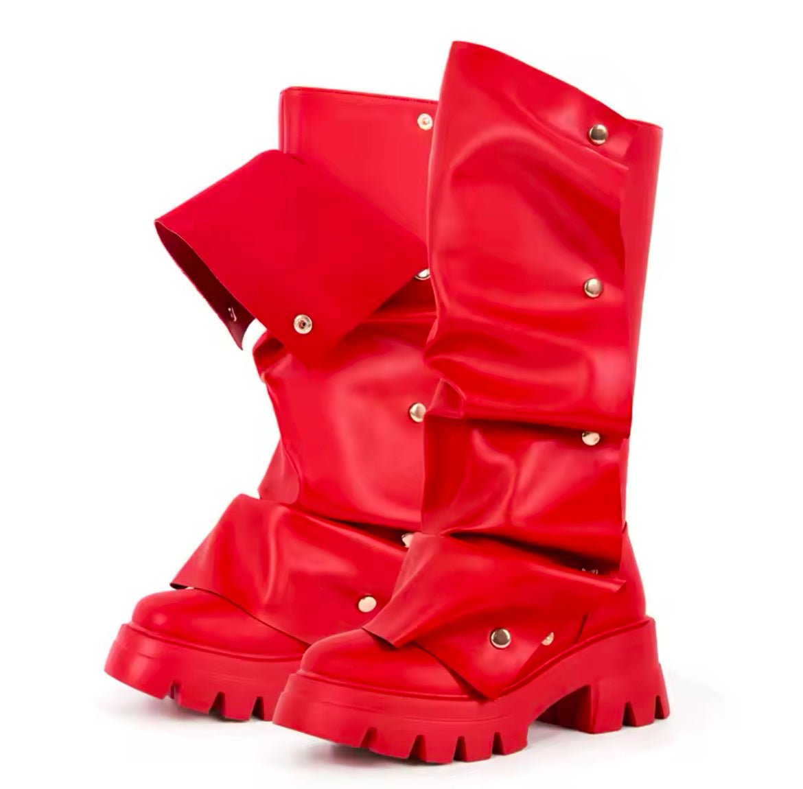 Slouchy Wrinkled Combat Chunky Stylish Glam Boots