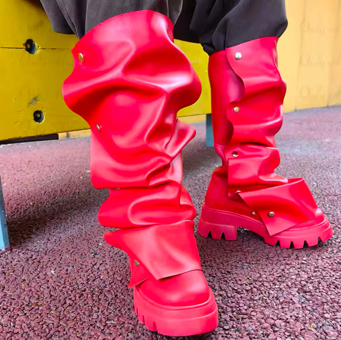 Slouchy Wrinkled Combat Chunky Stylish Glam Boots