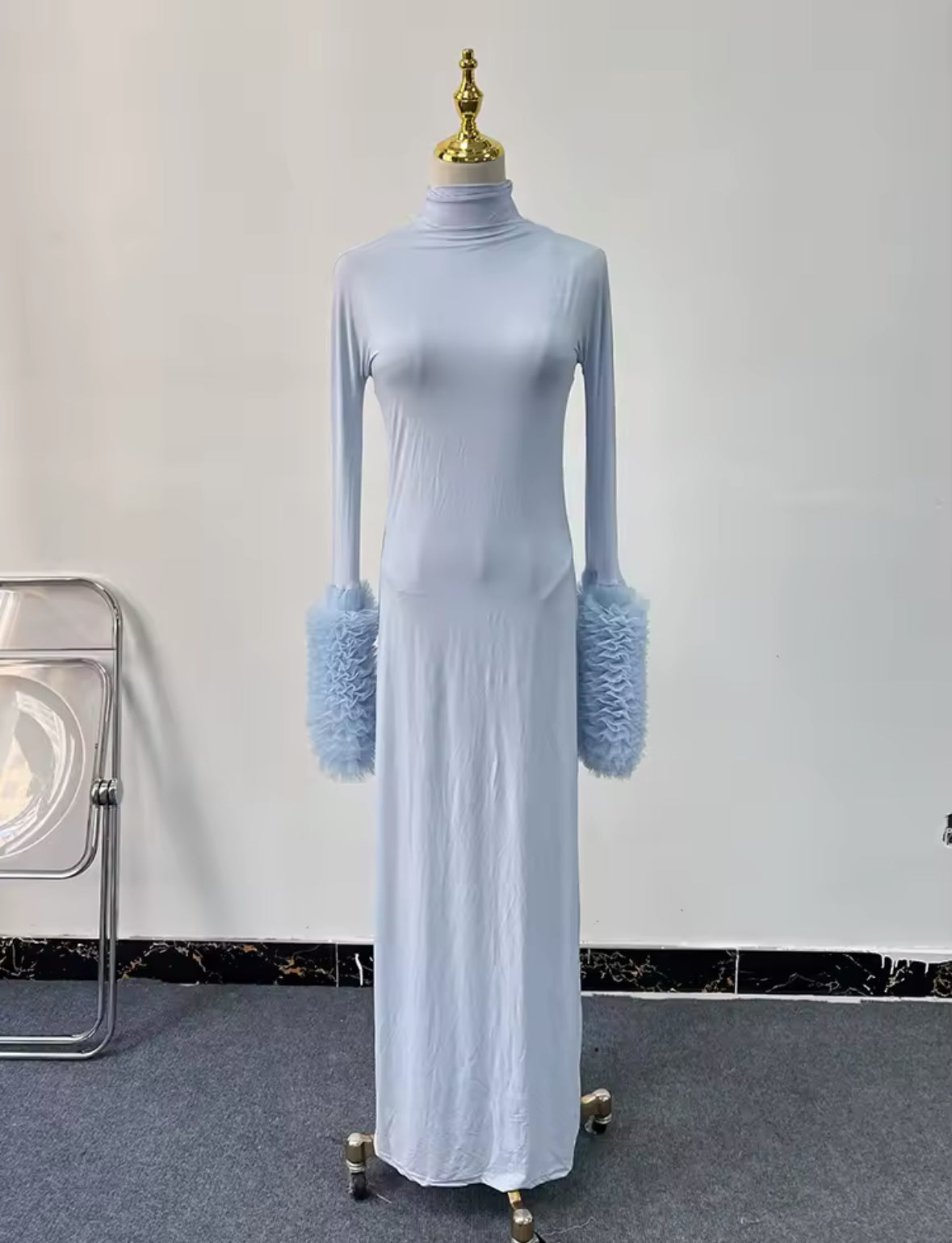 NEW Sky Luxe Turtleneck Runway Dress – Long Sleeve Maxi with Bodysuit Lining