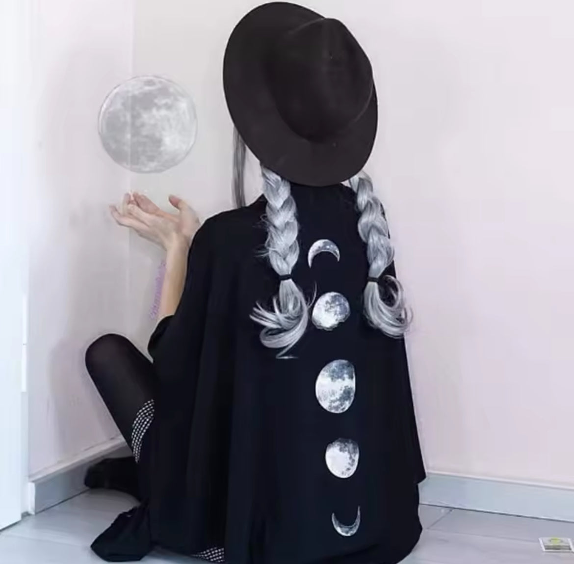 Witchy Gothic Moon Phase Shawl Cape – Lightweight Lunar Fashion