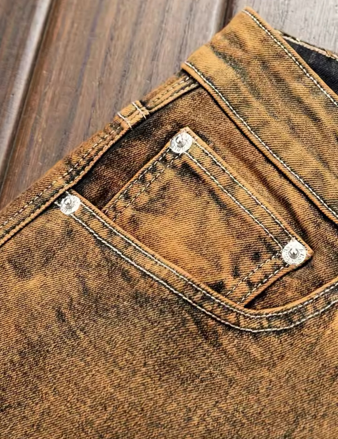 π₯ Black & Gold Two-Tone Cargo Jeans β Streetwear Slim Fit Vintage Wash Denim for Men