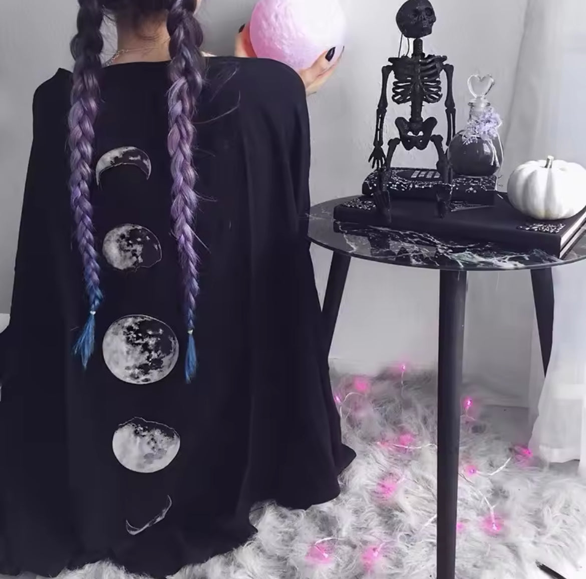 Witchy Gothic Moon Phase Shawl Cape – Lightweight Lunar Fashion
