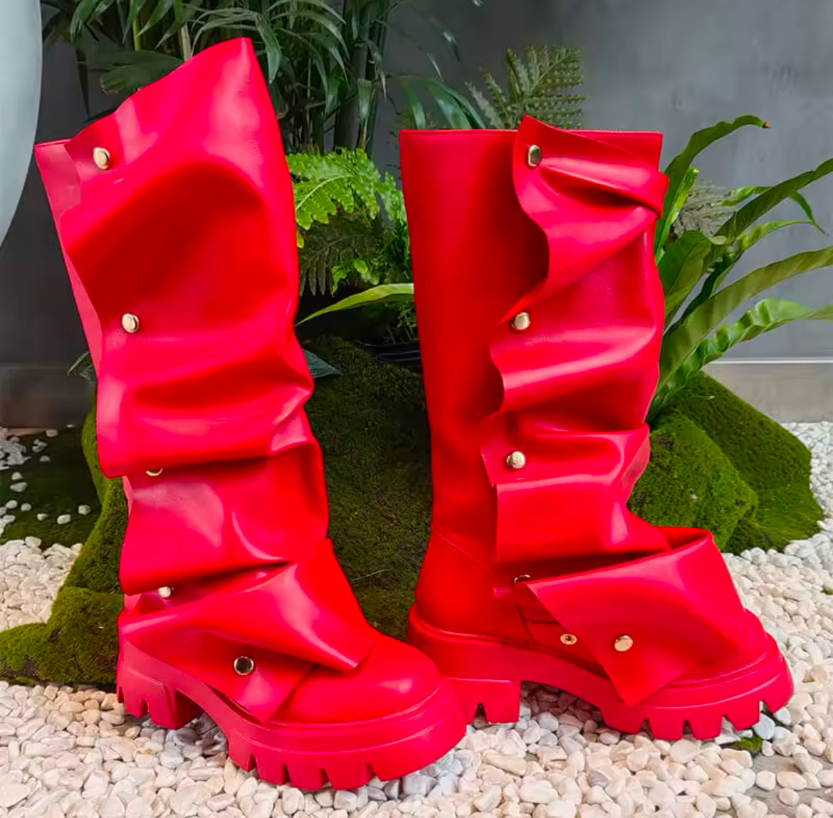 Slouchy Wrinkled Combat Chunky Stylish Glam Boots