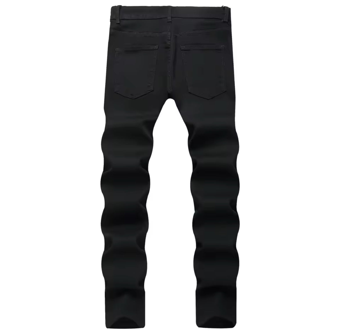 New Mens Gothic Skull Embroidered Jeans Slim Fit Streetwear Denim with Green Skull Graphic Print