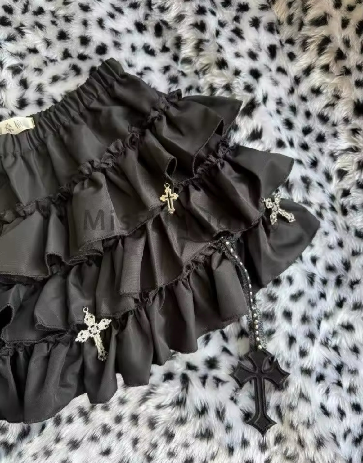New Ruffled Layered Gothic Style Cross Mini Skirt