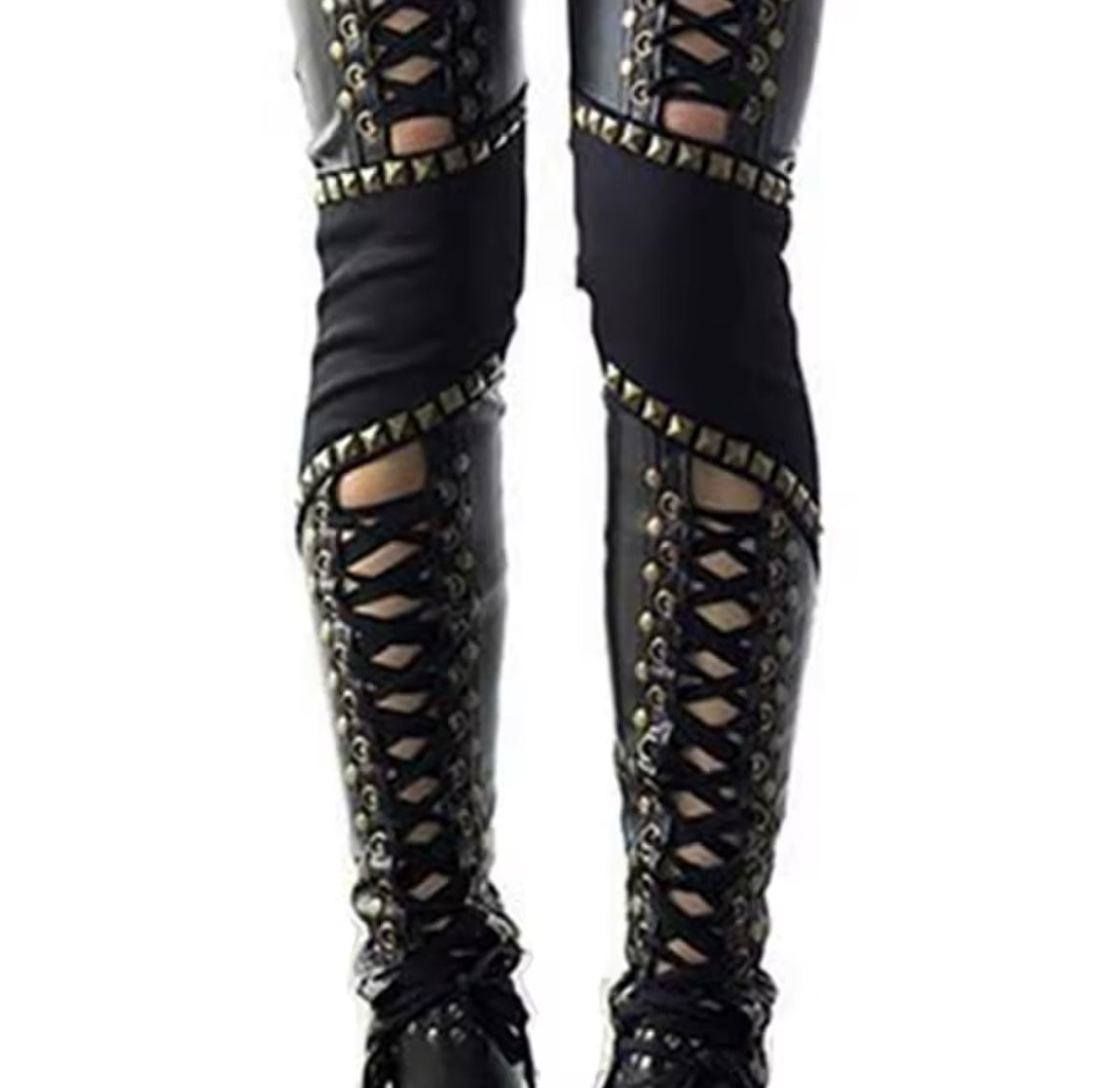 Punk Rock Lace-Up Studded Leather Pants Bold Gothic Statement