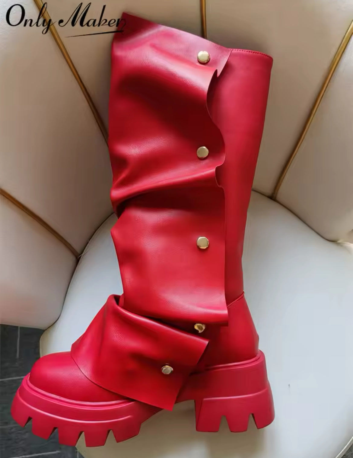 Slouchy Wrinkled Combat Chunky Stylish Glam Boots