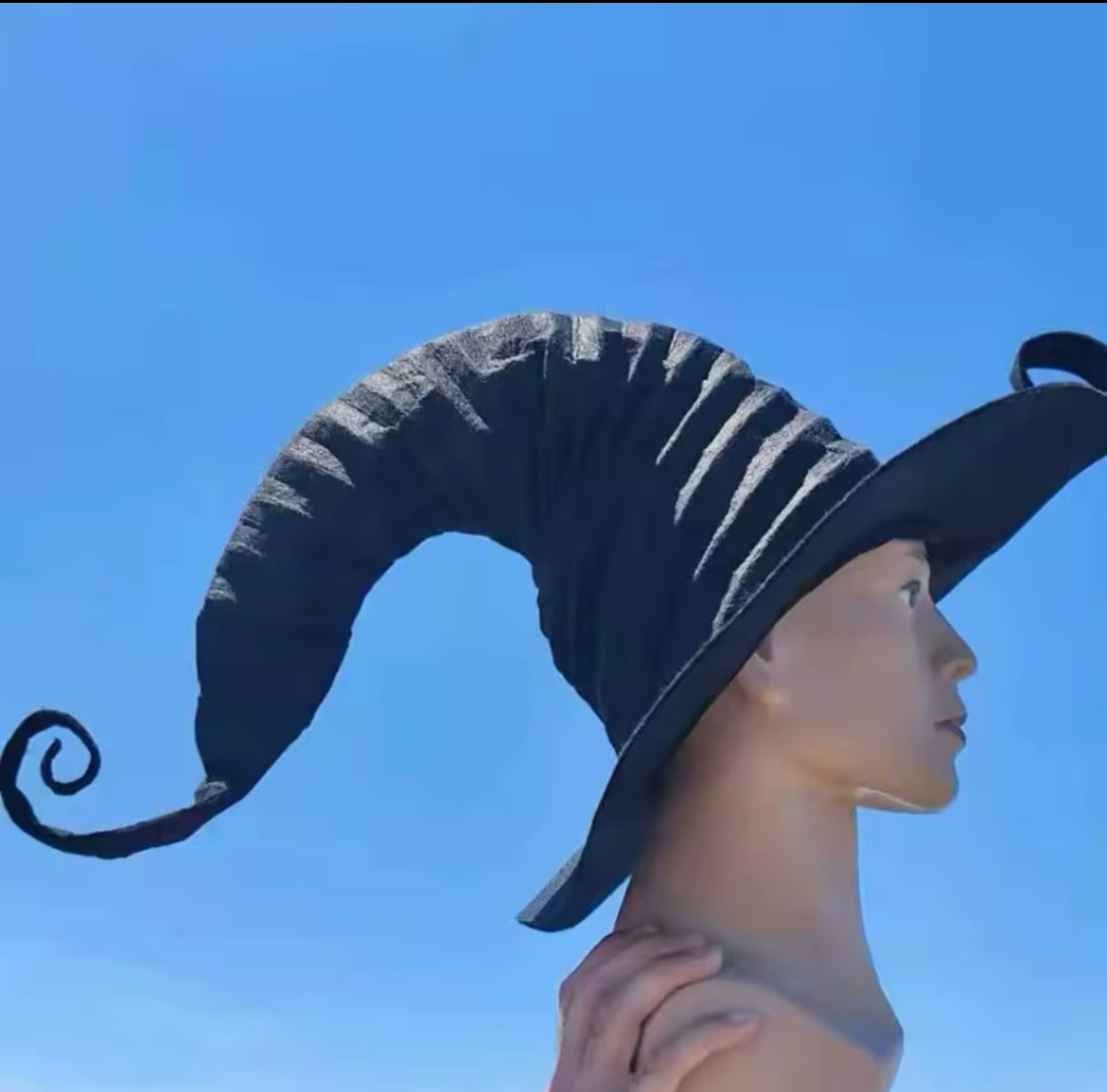 “Enchanted Spiral Witch Hat – Mystical Black Magickal Costume Accessory”