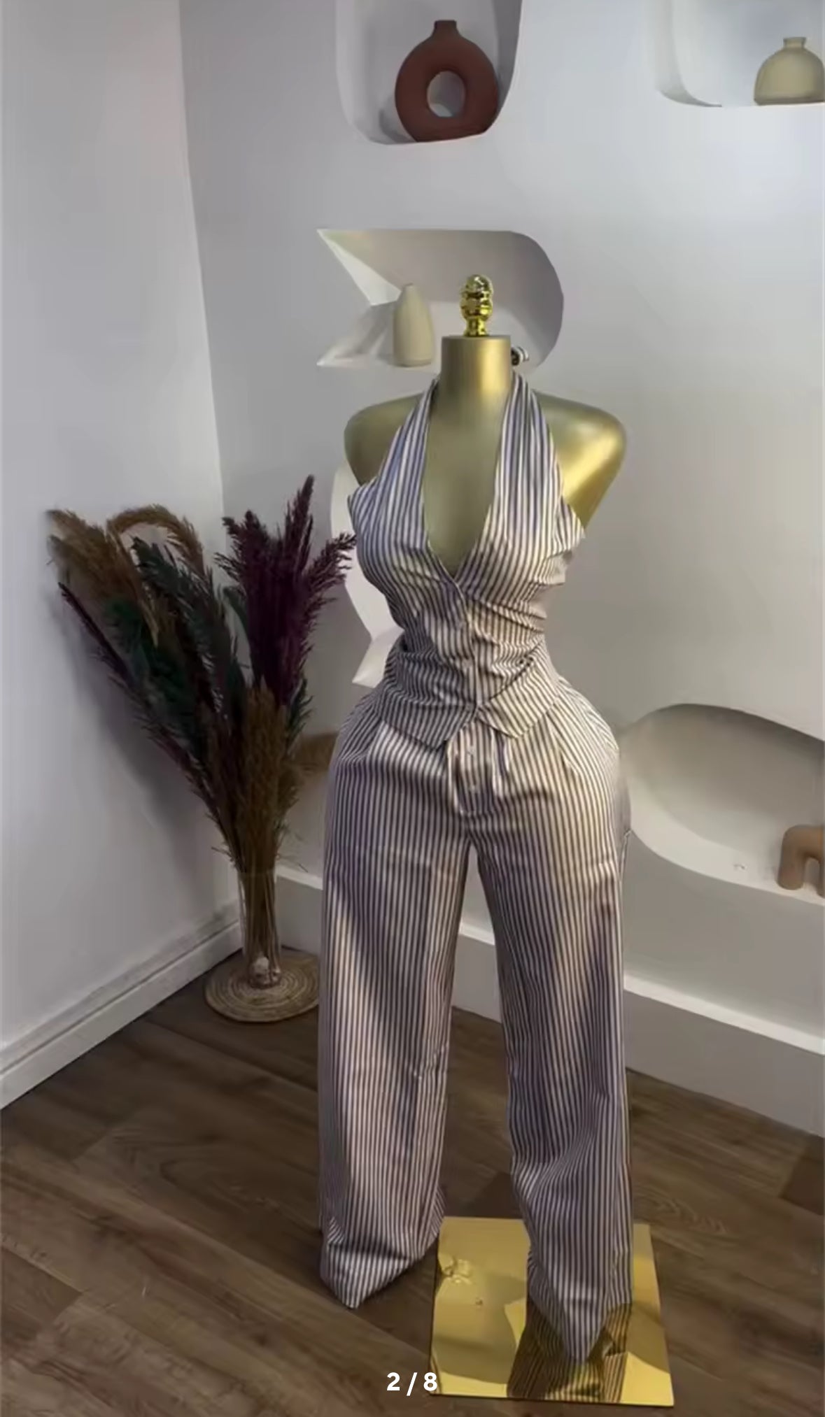 New Gorgeous Starlight Stripè Two-Piece Pinstriped Pant Set