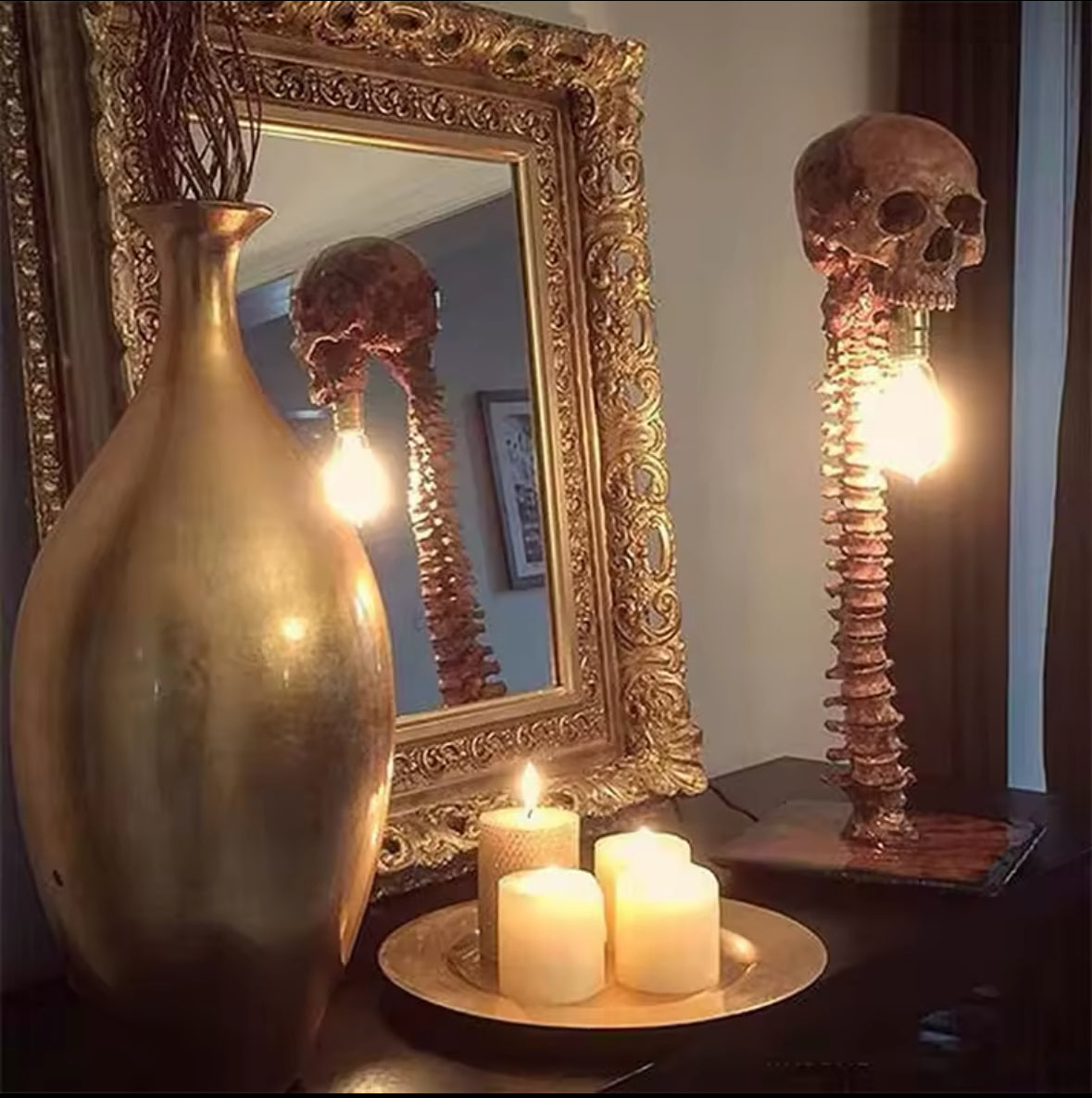 Spine Skull Table Lamp Gothic Horror LED Light for Haunted Home Decor