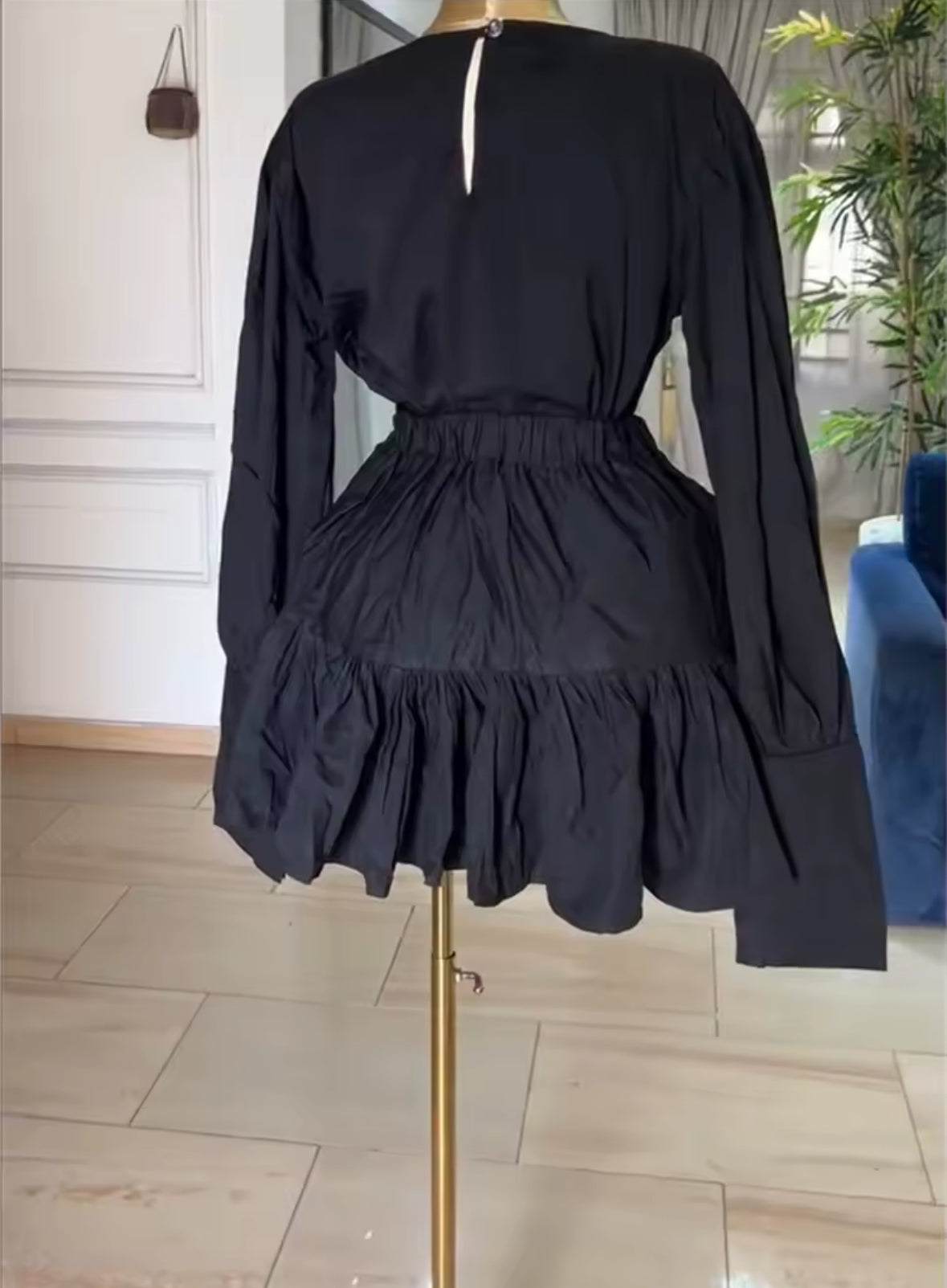 Chic Asymmetrical Ruffle Mini Dress – Black, Green, Rose Pink