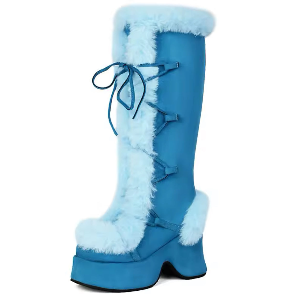 New Faux Fur Platform Knee- High Cozy Gothic Warm Chunky Boots