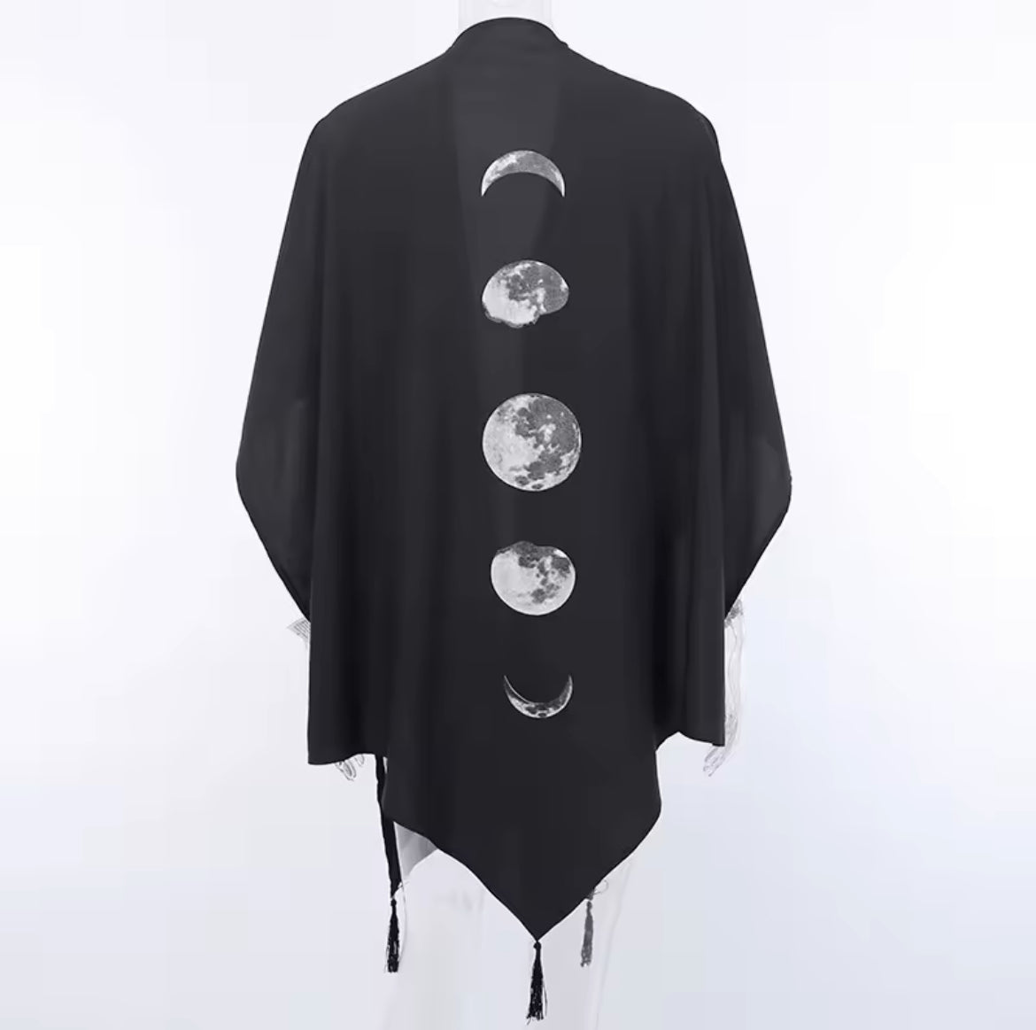 Witchy Gothic Moon Phase Shawl Cape – Lightweight Lunar Fashion