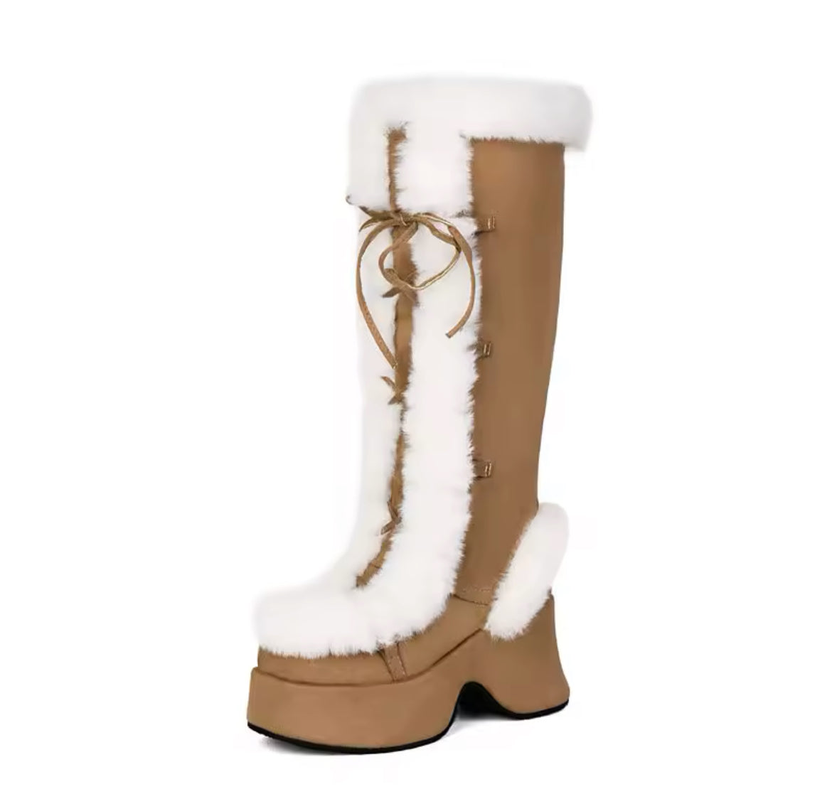 New Faux Fur Platform Knee- High Cozy Gothic Warm Chunky Boots