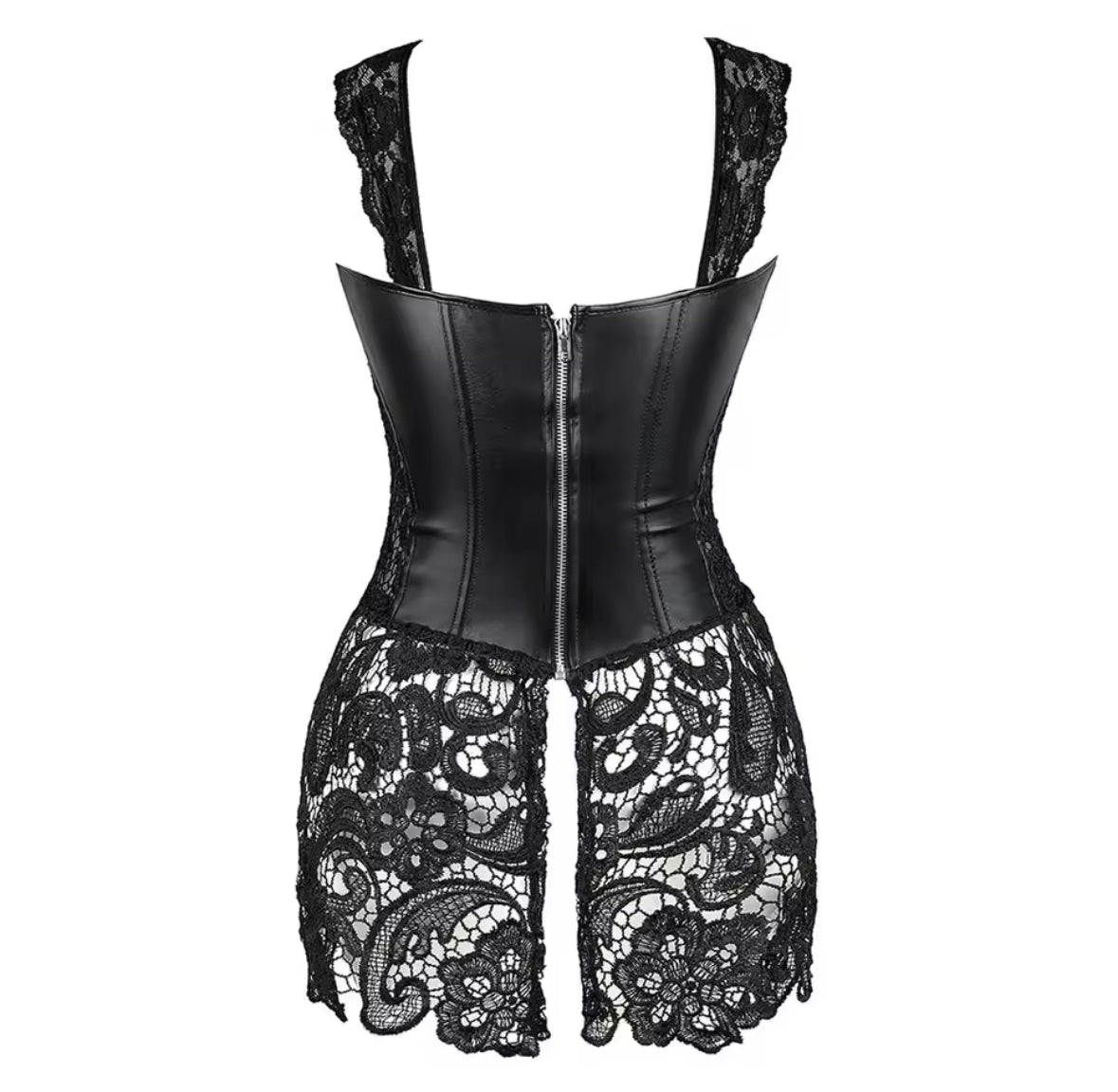 New Gorgeous Lace & Leather Corset Mini Dress Lingerie