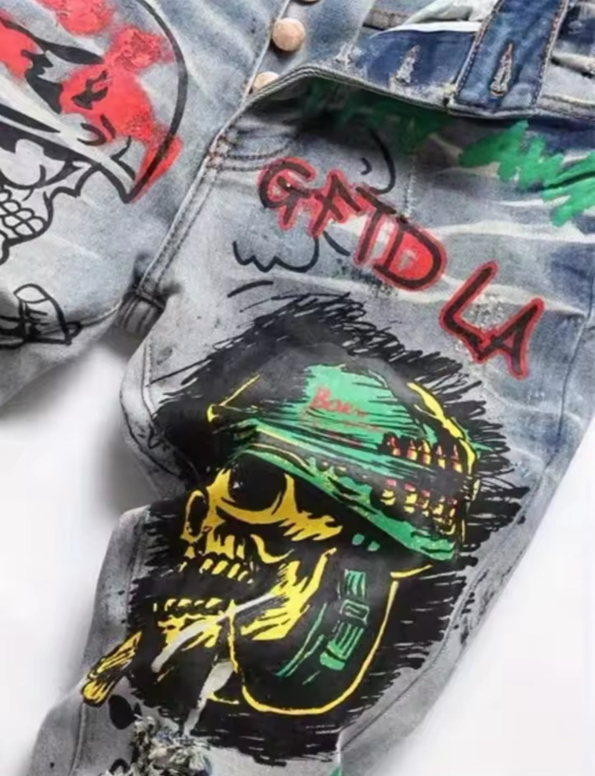 Hot New Rebel Skull Graffiti Slim Fit Jeans Edgy Streetwear Denim