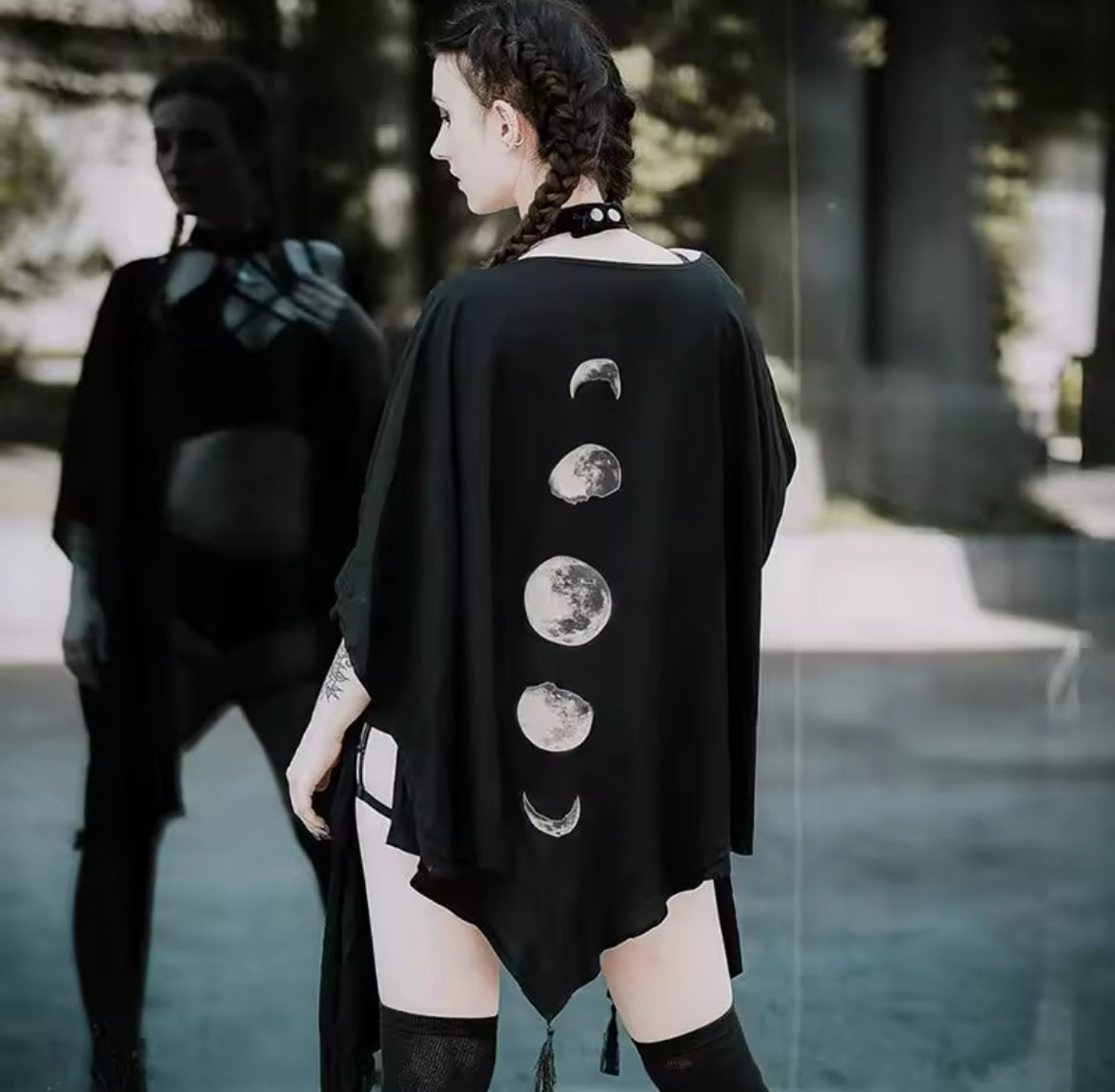 Witchy Gothic Moon Phase Shawl Cape – Lightweight Lunar Fashion