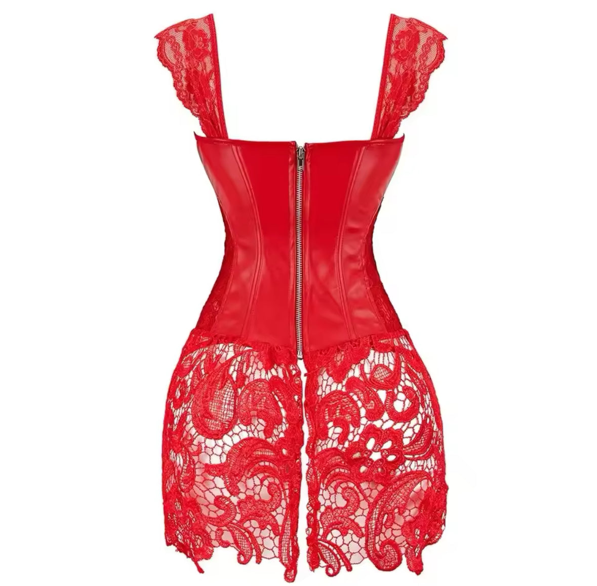 New Gorgeous Lace & Leather Corset Mini Dress Lingerie