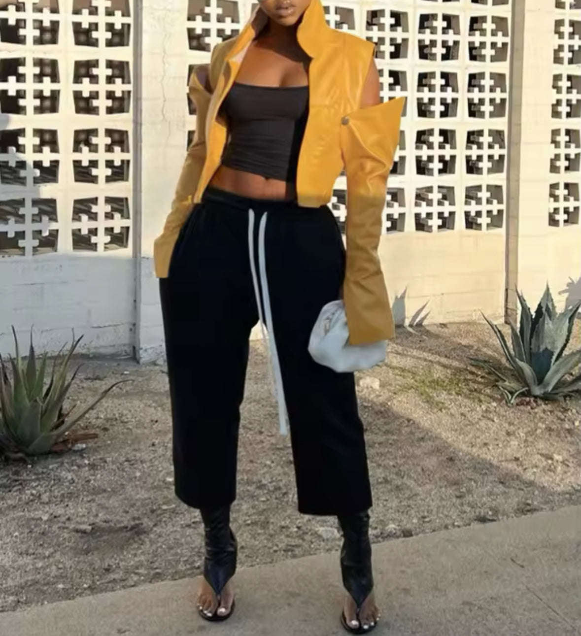 Bold Statement Yellow Faux Leather Jacket