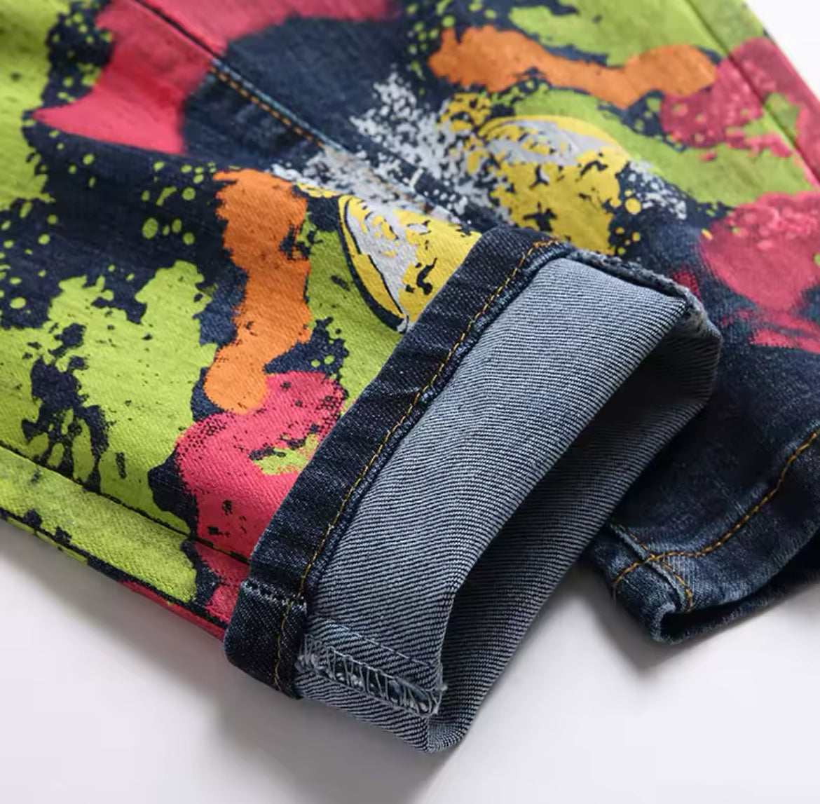 New Mens Slim Fit Paint Splatter Jeans Artistic Streetwear Denim