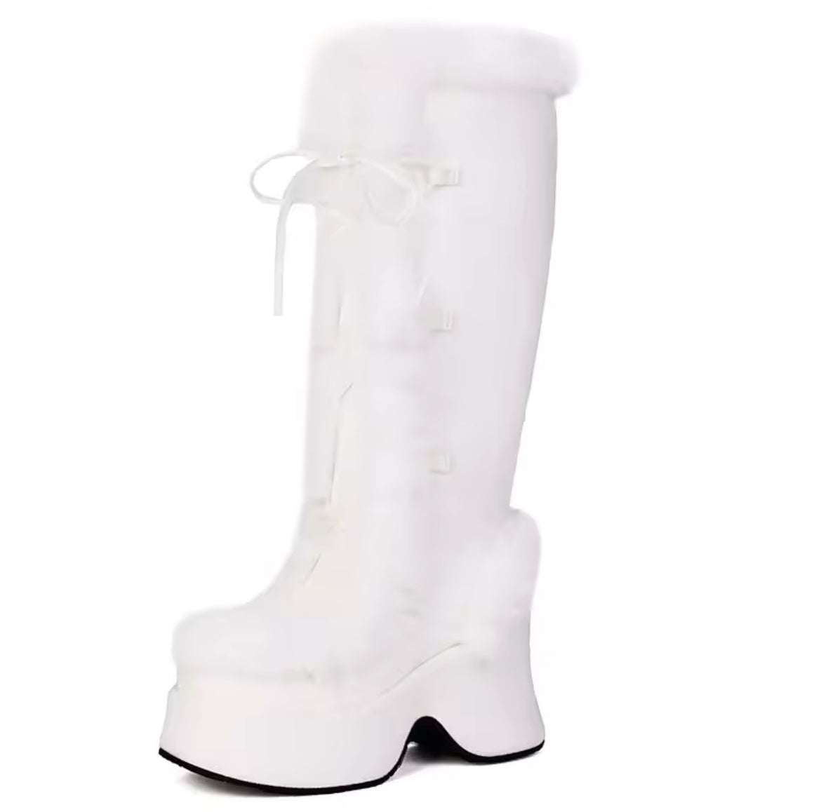New Faux Fur Platform Knee- High Cozy Gothic Warm Chunky Boots