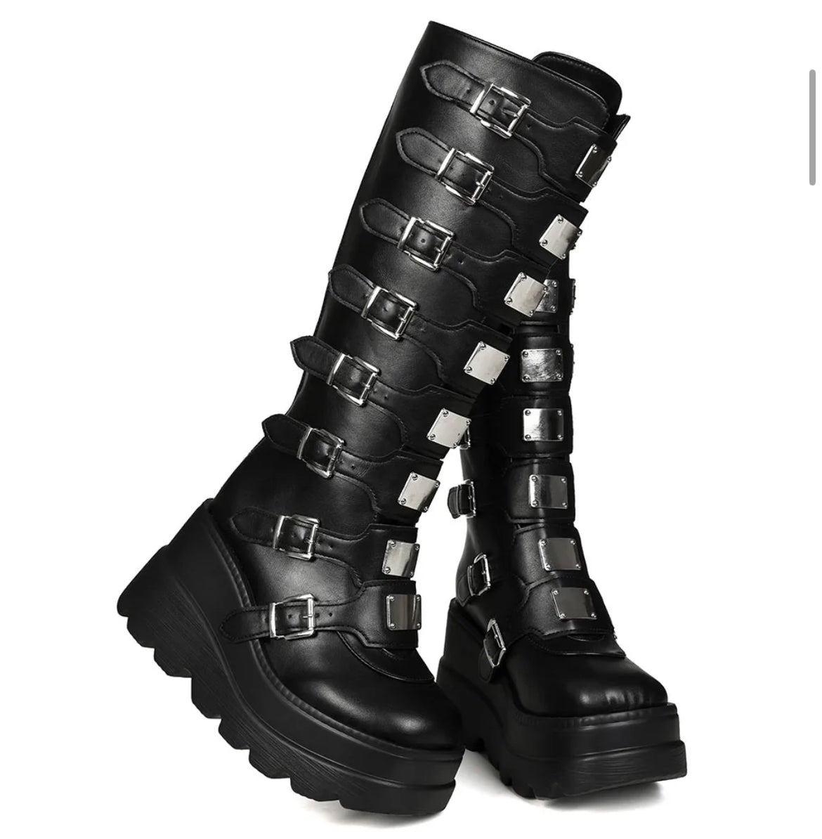 Gothic Buckle Platform Boots – Punk Streetwear Knee-High Statement Shoes