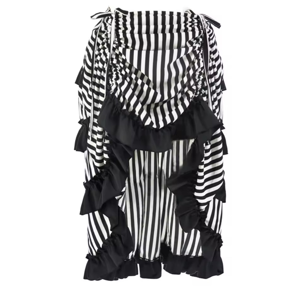 New Gothic Pinstriped High-Rise Ruffled Trimmed Vogue Skirt