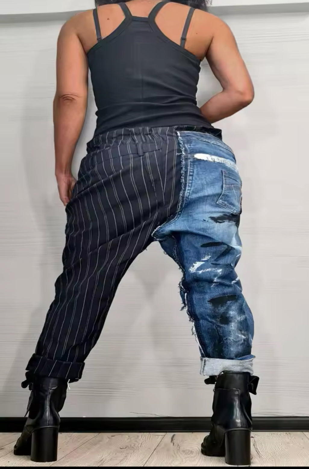 New Veil & Vogue Pinstriped Plus-Size Split Jean Pants