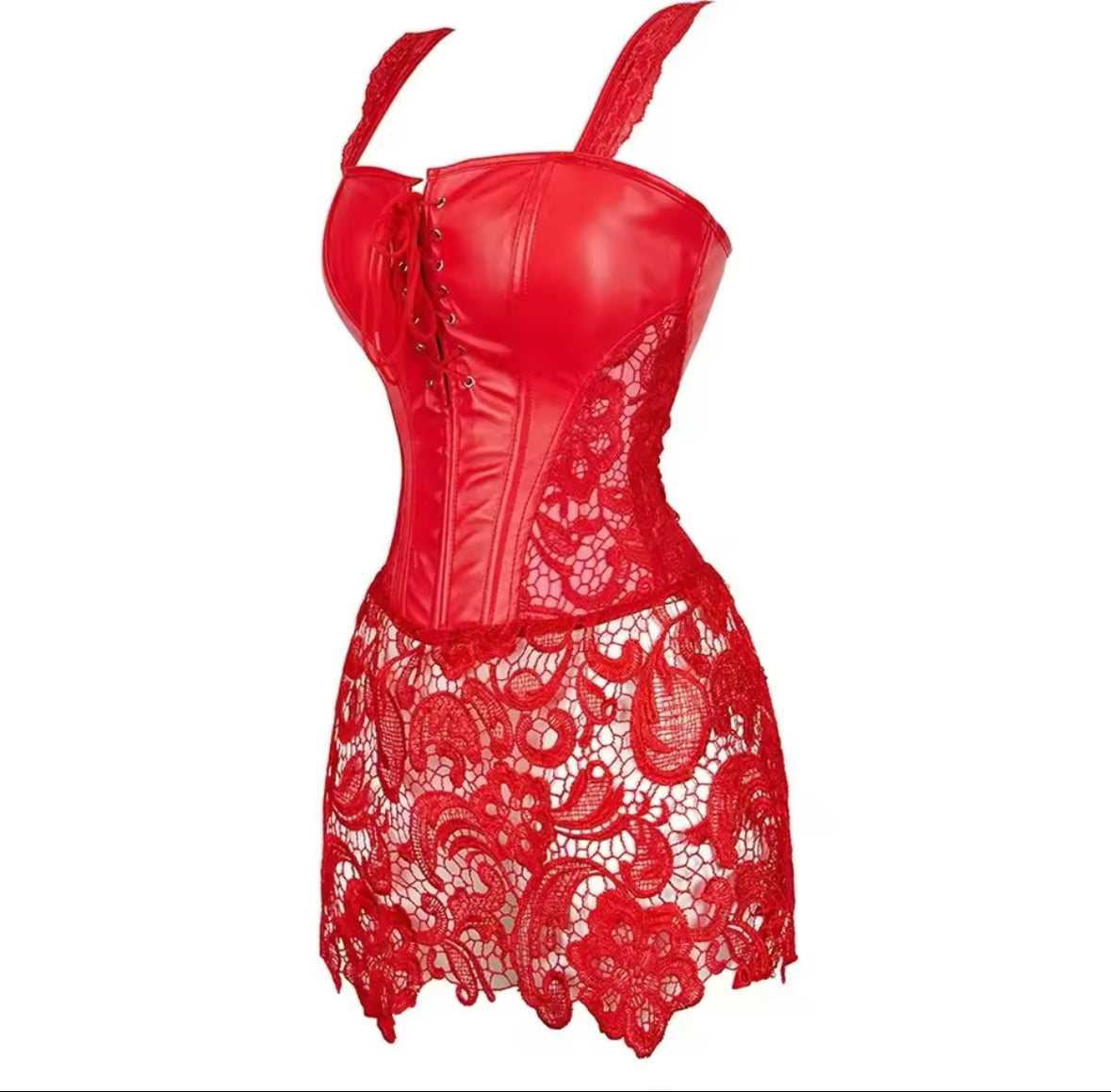 New Gorgeous Lace & Leather Corset Mini Dress Lingerie