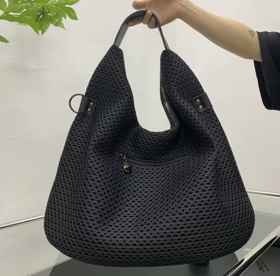 Retro Large Mesh Studded Hobo Handbag
