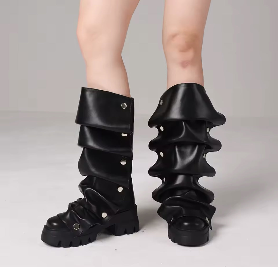 Slouchy Wrinkled Combat Chunky Stylish Glam Boots