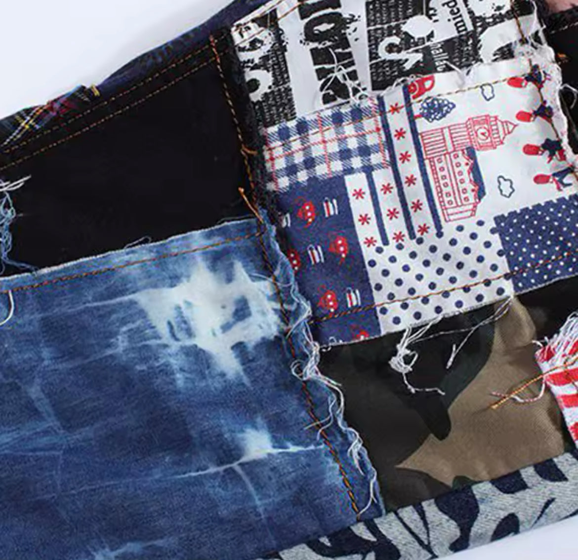 New Urban Patchwork Statement Jeans Bold Vintage-Inspired Slim Fit Denim