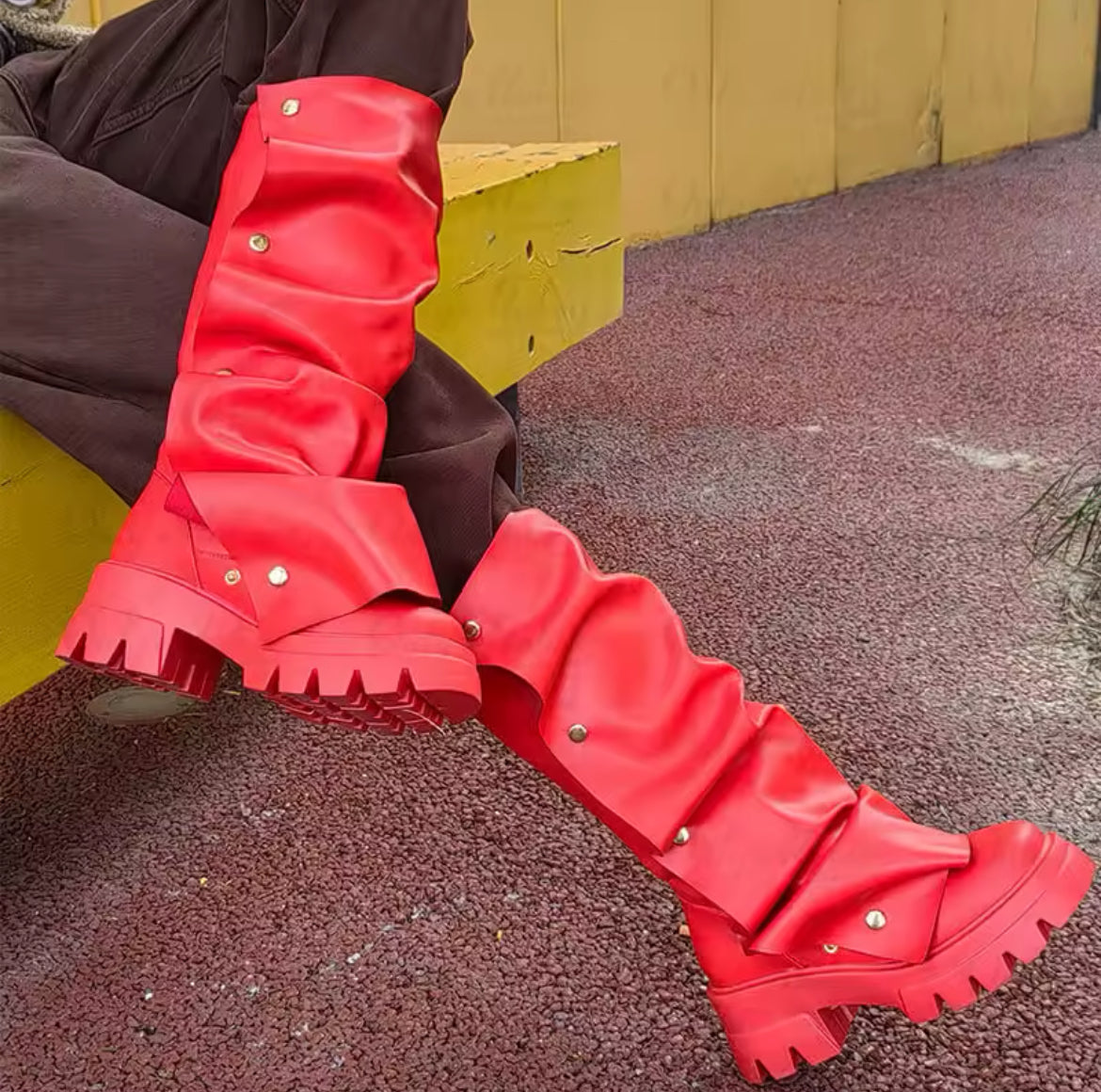 Slouchy Wrinkled Combat Chunky Stylish Glam Boots