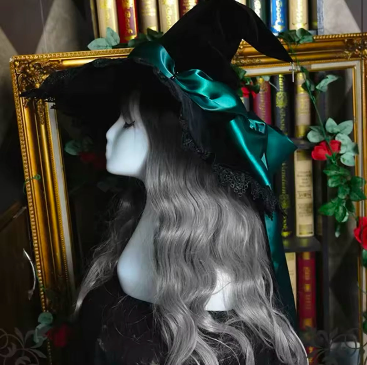 “Magickal Elegant Witch Hat – Lace-Trimmed with Satin Bow”