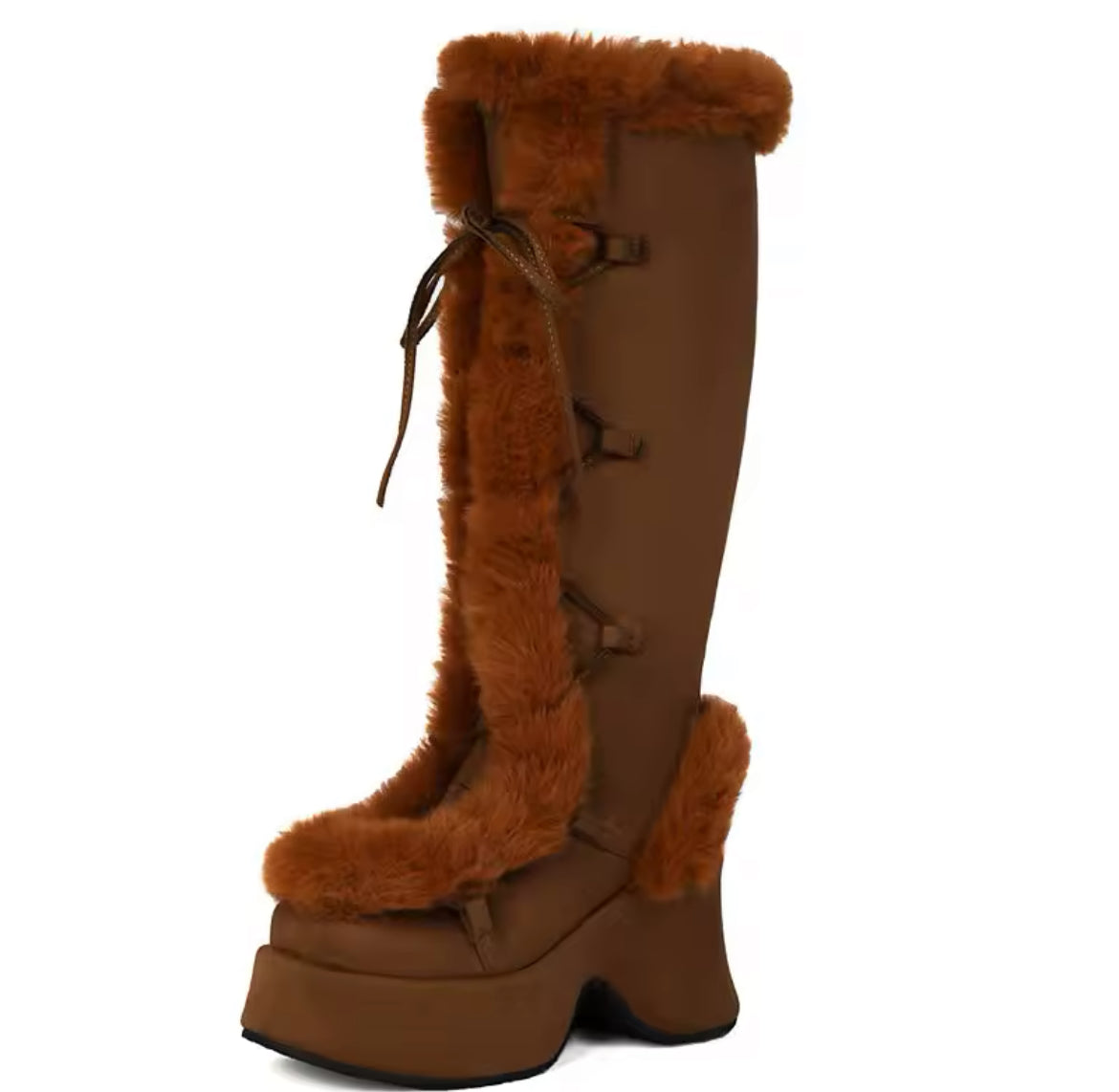 New Faux Fur Platform Knee- High Cozy Gothic Warm Chunky Boots