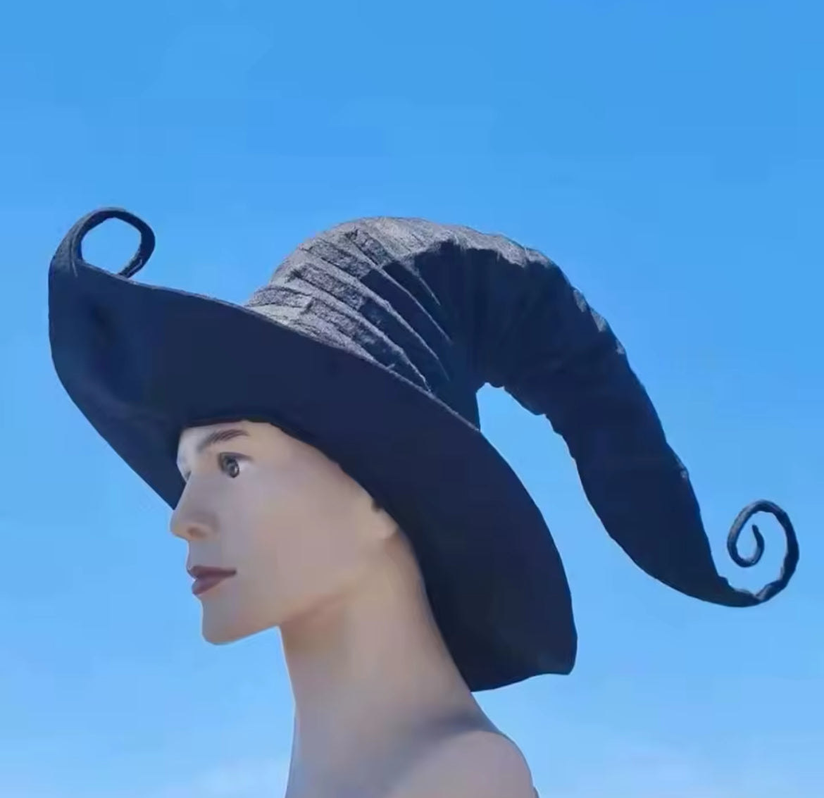 “Enchanted Spiral Witch Hat – Mystical Black Magickal Costume Accessory”