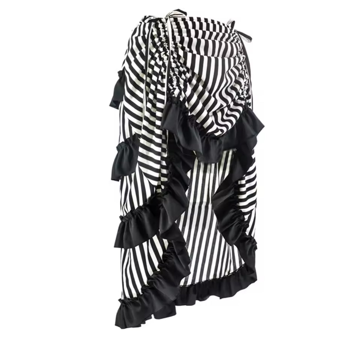 New Gothic Pinstriped High-Rise Ruffled Trimmed Vogue Skirt