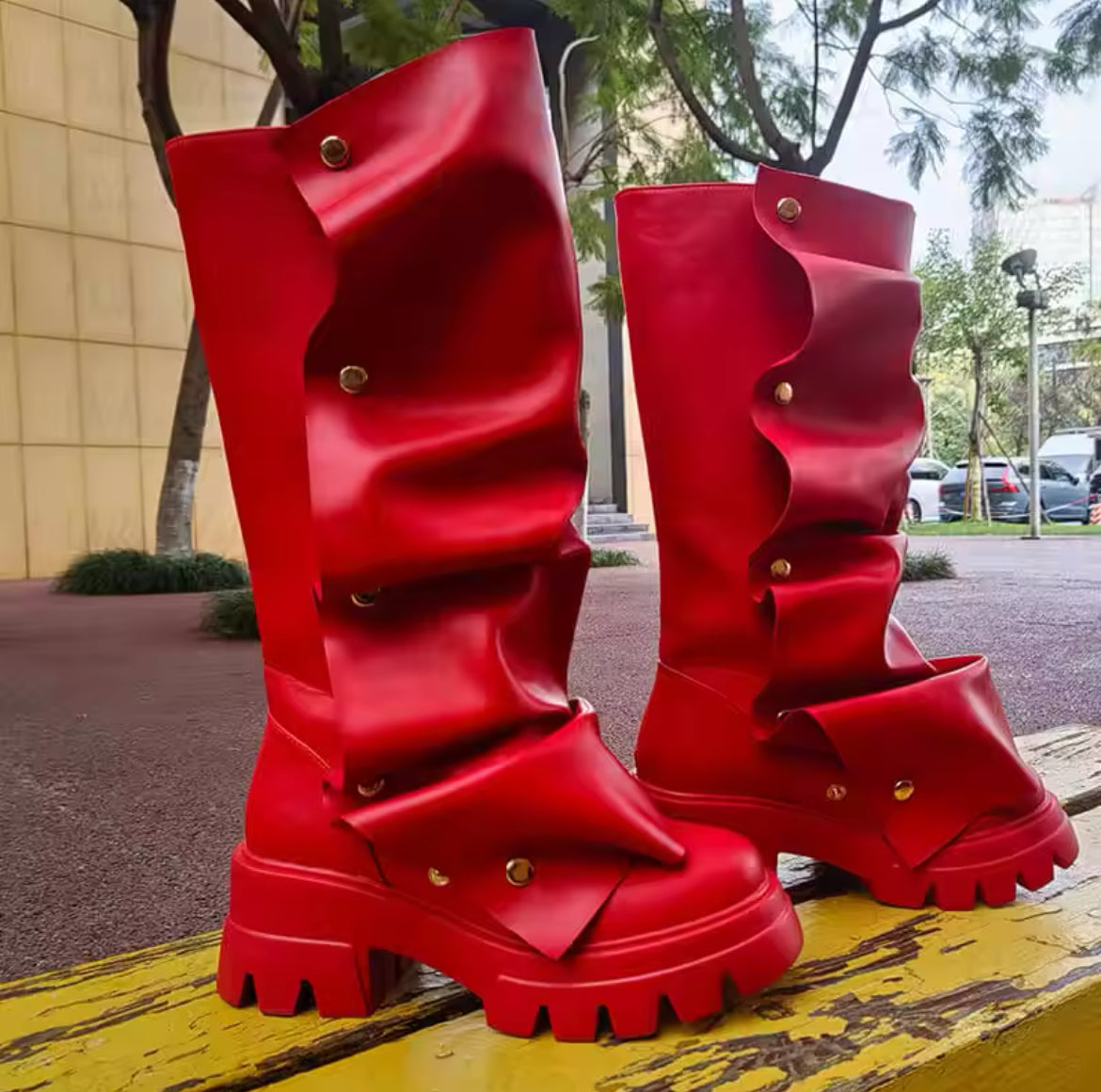 Slouchy Wrinkled Combat Chunky Stylish Glam Boots