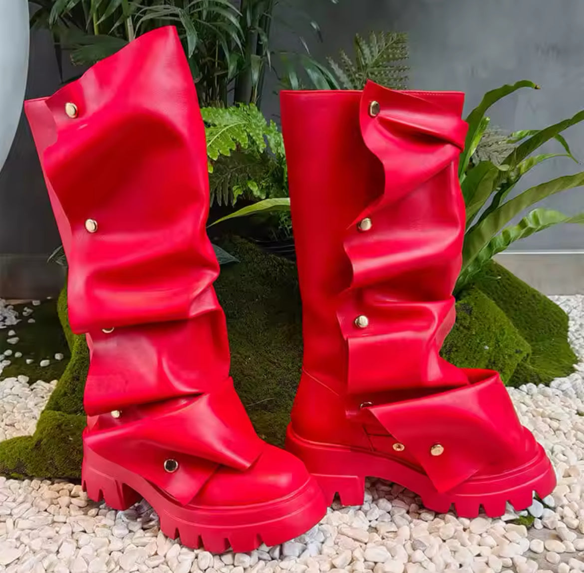 Slouchy Wrinkled Combat Chunky Stylish Glam Boots