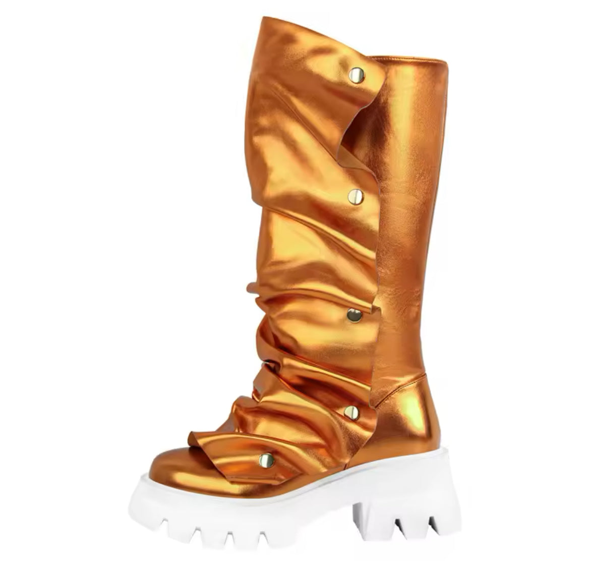 Slouchy Wrinkled Combat Chunky Stylish Glam Boots