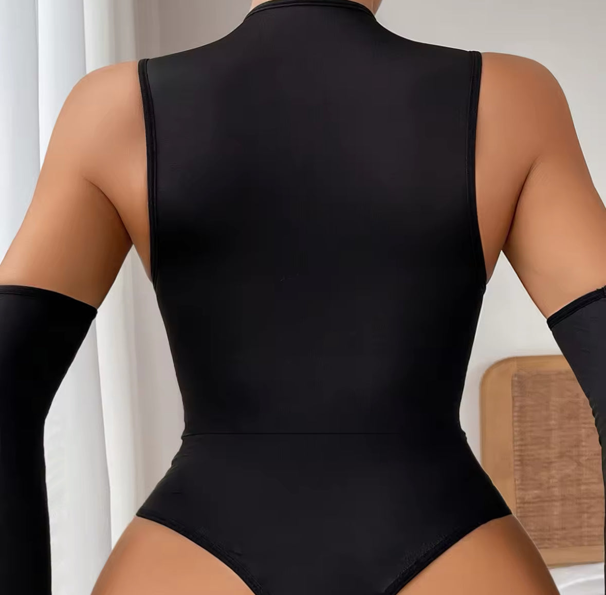 Noir 3-Piece Lingerie Set Faux Leather Bodysuit, Waist Belt & Gloves