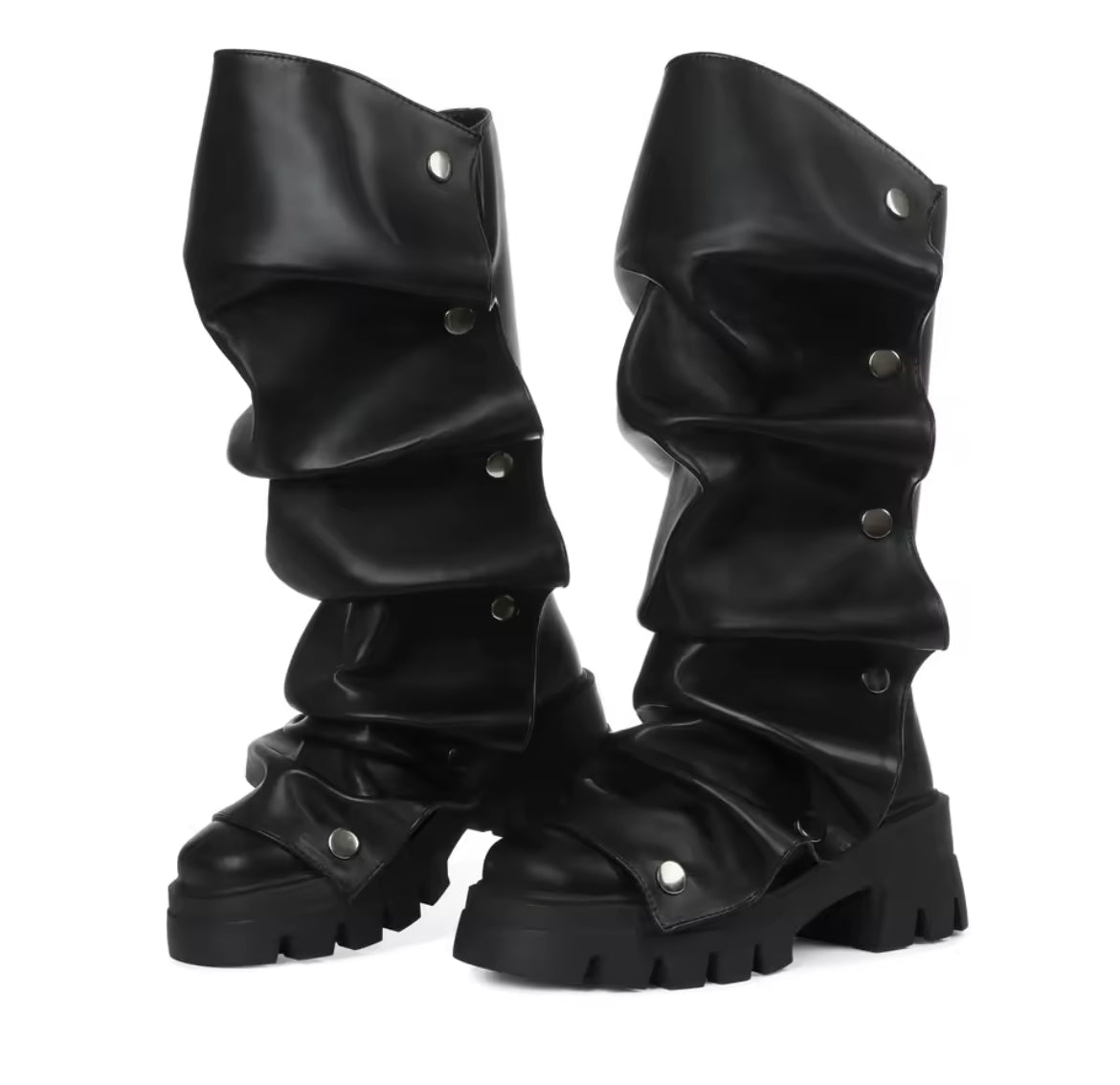 Slouchy Wrinkled Combat Chunky Stylish Glam Boots