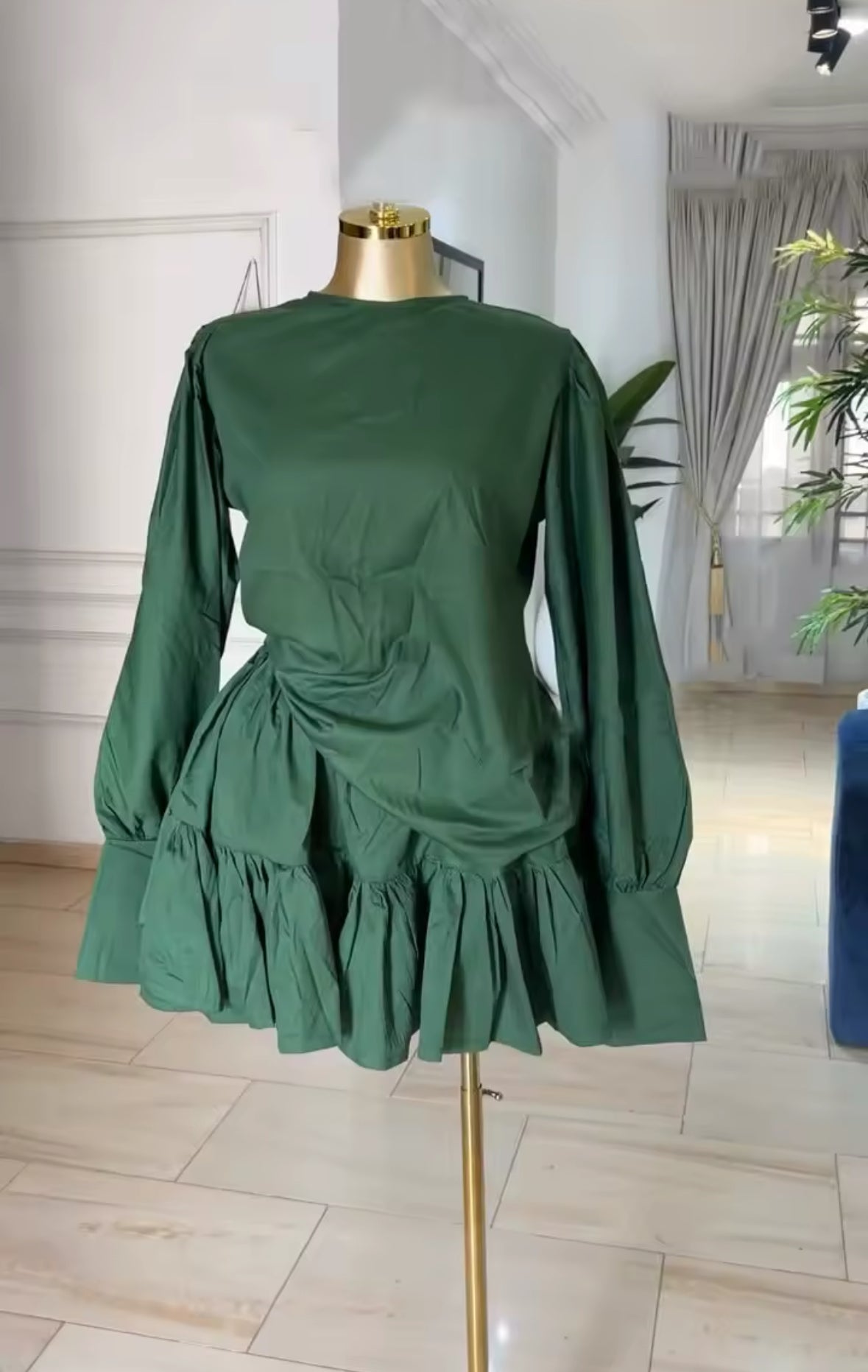 Chic Asymmetrical Ruffle Mini Dress – Black, Green, Rose Pink